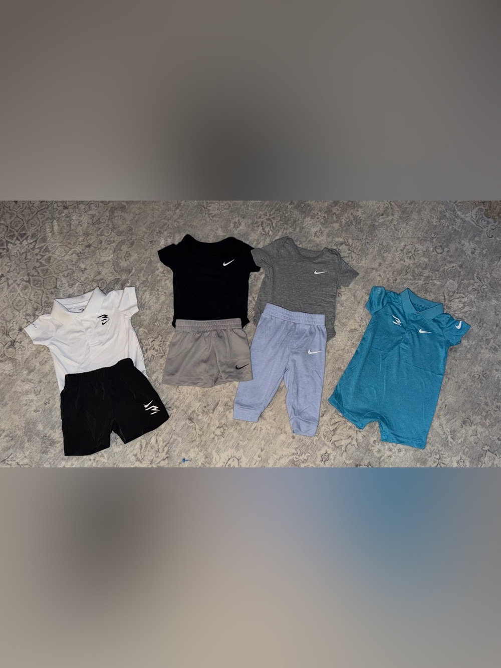 Nike Kids Shorts and Tops Set in Black, White, Gray, Teal, Light Blue